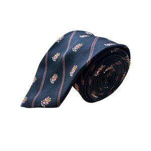 JOS. A. BANK Navy Tie With Crest Pattern Red Stripes 100% Silk Mens Accessory